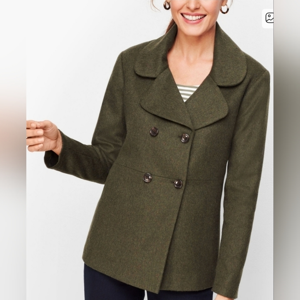 Talbots brushed Italian green wool-blend double-breasted jacket sz 8P